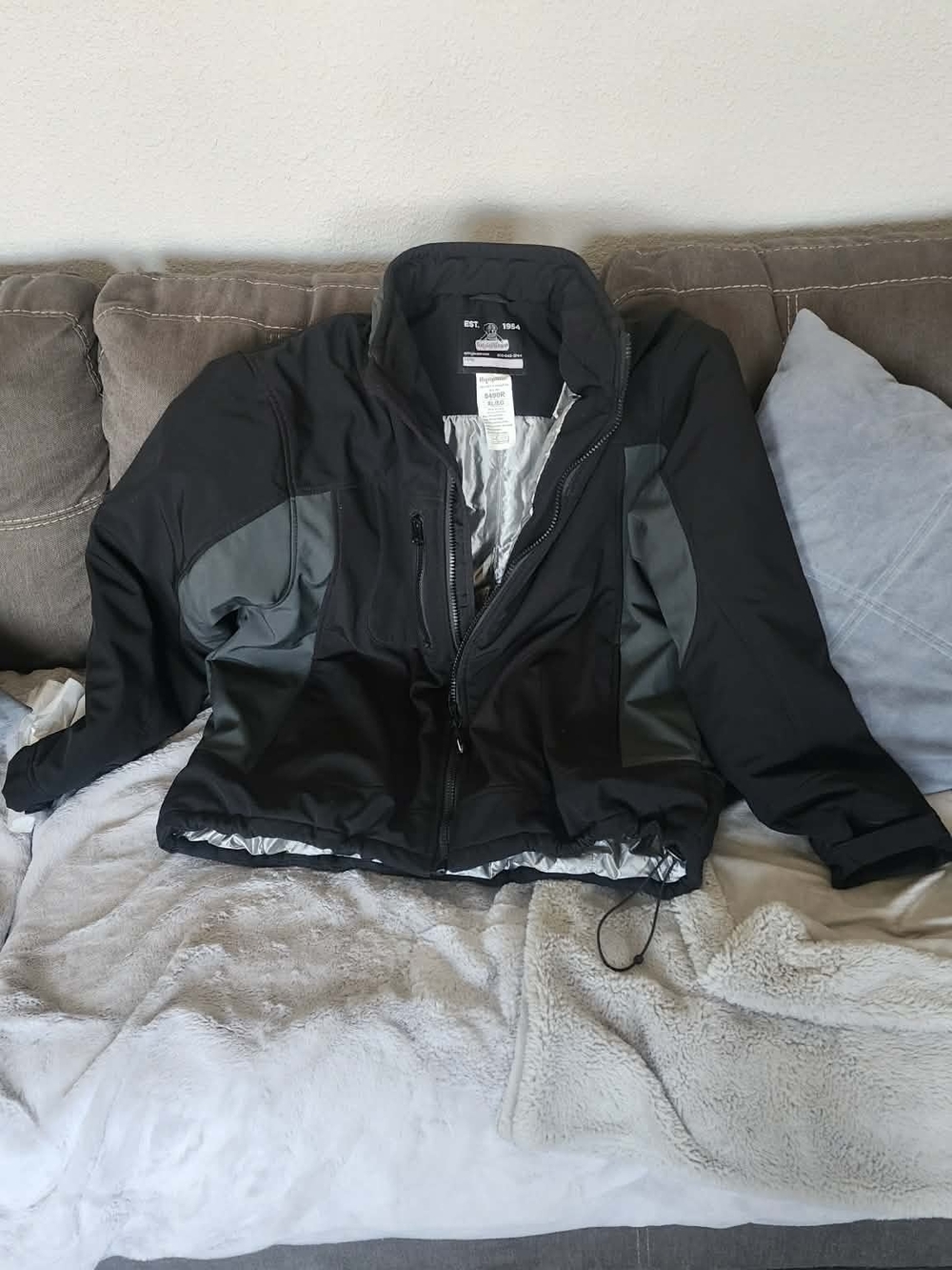 Men's Black and Gray Bomber Jacket with Contrast Panels